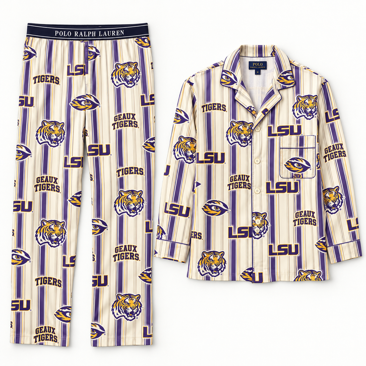 Premium LSU Women's Printed Button-Up Pajama Set HTTT